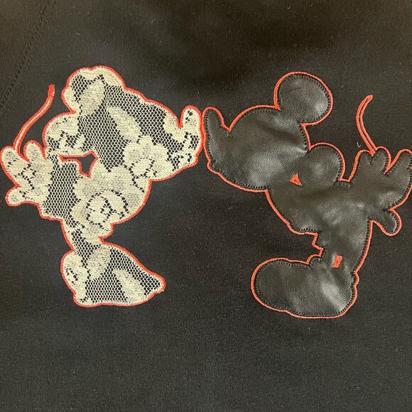 Disney Mickey Minnie Kissing Jacket L Bradford Exchange Lace Faux Leather Black - Picture 6 of 13